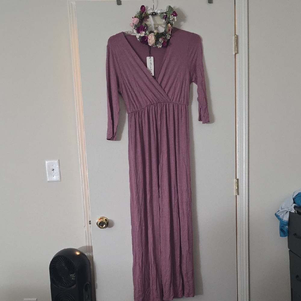 Mother Bee Maternity Long Sleeve Dress in Mauve